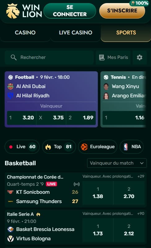 Winlion paris sportifs